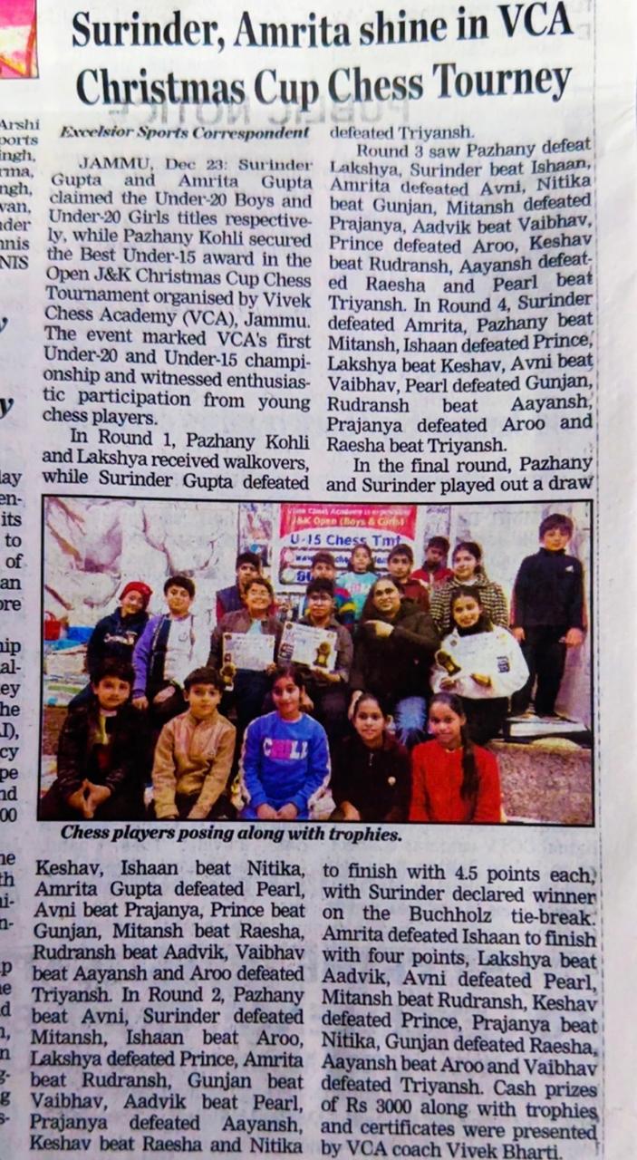 VCA 1st U-20 & u-15 (Christmas Cup) -2025 (Daily excelsior)