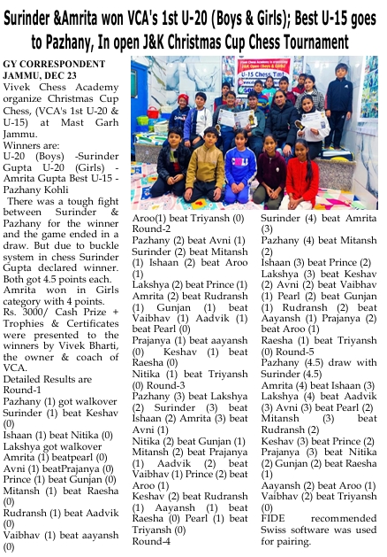 VCA 1st U-20 & u-15 (Christmas Cup) -2025 (The Golden Yug)
