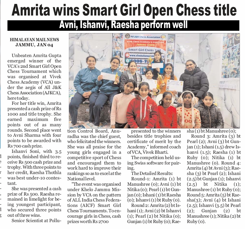 2nd smart girl open chess by vca jan 2026 ( Himalayanmail)