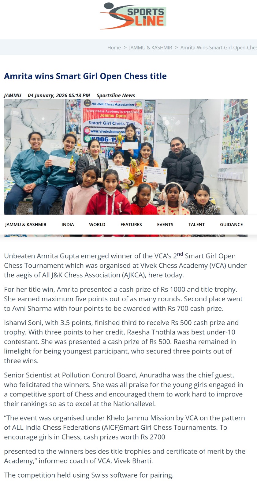 2nd smart girl open chess by vca jan 2026 ( sports line)