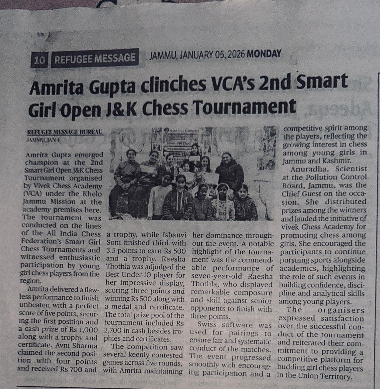 2nd smart girl open vca chess jan 2026 (Refugee message)