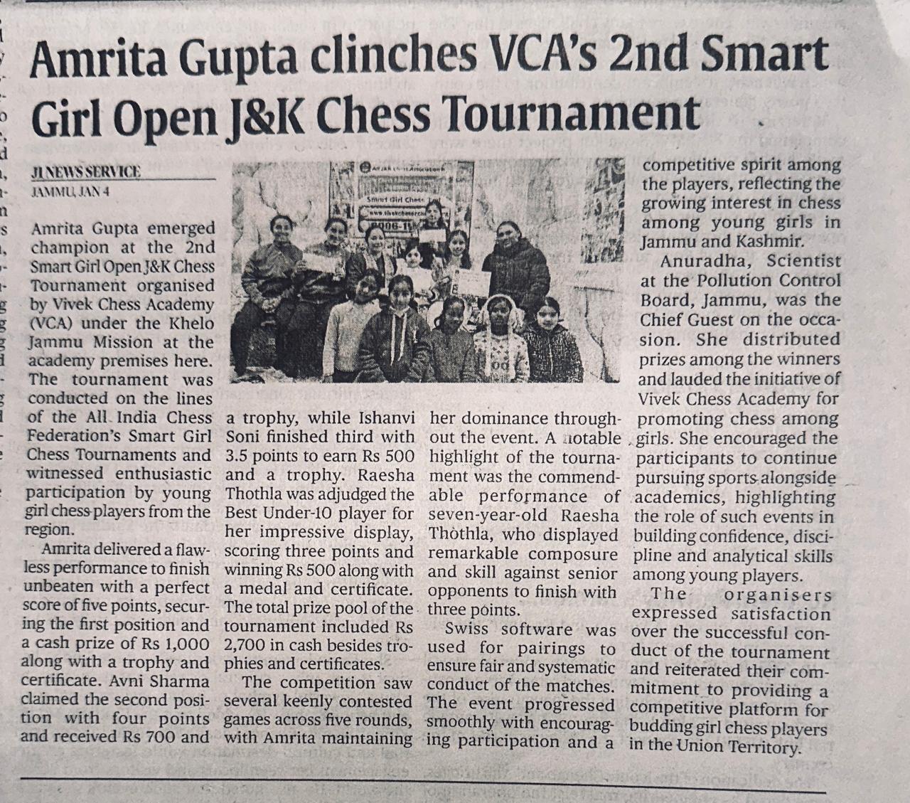 2nd smart girl open vca chess jan 2026 (jindral images)