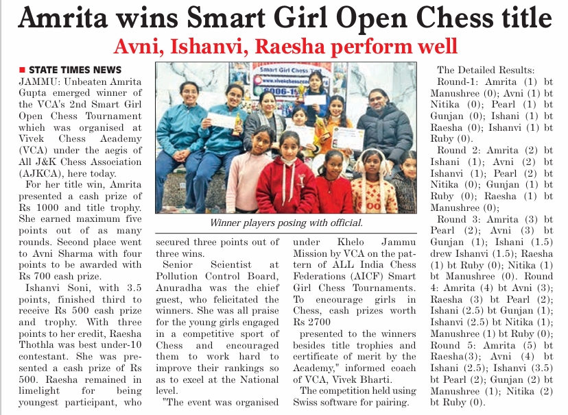 2nd smart girl open vca chess jan 2026 (state times)