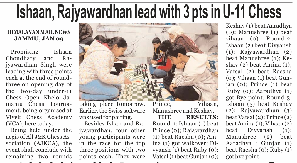 U-11 Khelo jammu chess tmt jan 2026 ( himalayanmail)